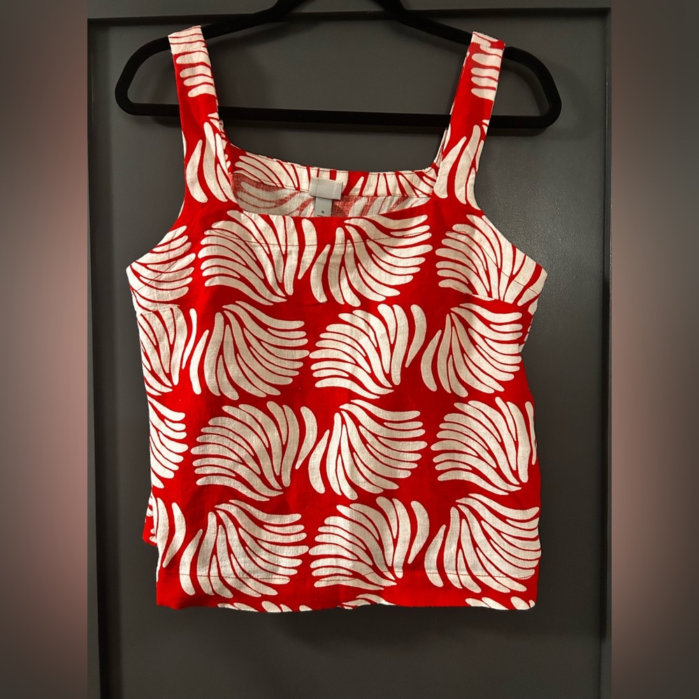 Red and White Patterned Sleeveless linen